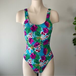 Vintage Christina Floral One Piece Cheeky High Cut One Piece Swim Bathing Suit